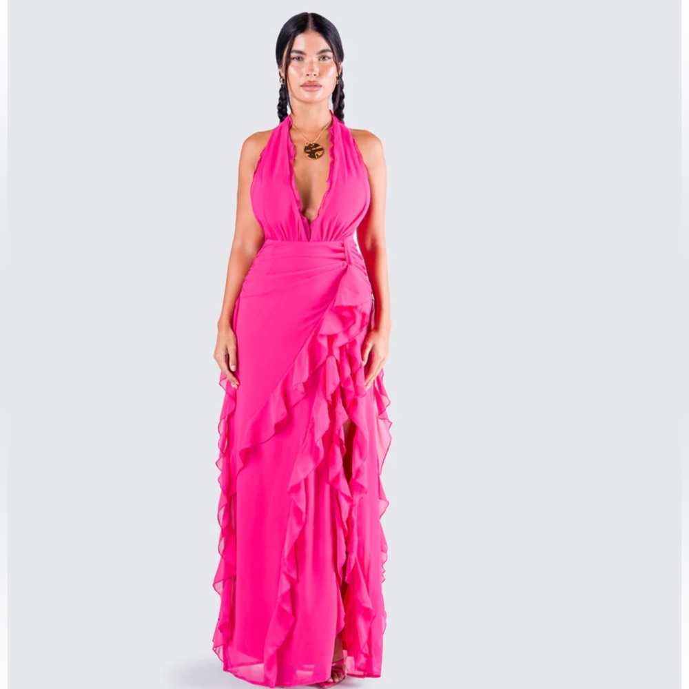 Finesse (Nandi Hot Pink Ruffle Maxi Dress)